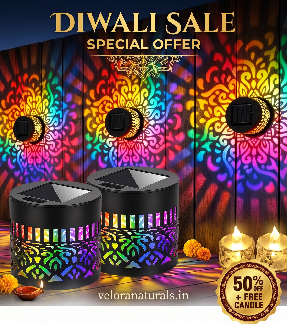 veloranaturals Multi-Color Solar Mandala Wall & Fence Lights